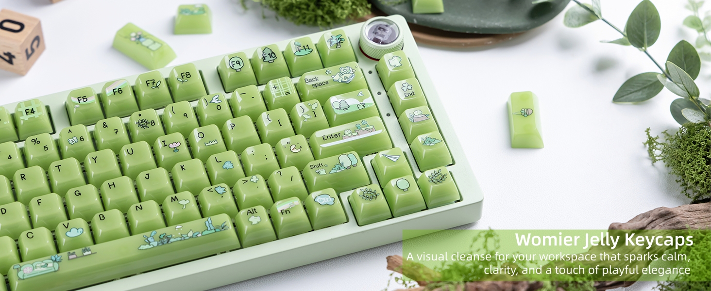 Jelly Green Frog Keycaps, Custom Clear Shine Through Keycaps, Cute Keycaps