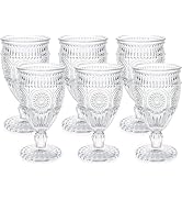 Kingrol Vintage Goblet Glasses Set of 6, 10 oz Heavy-Duty Pressed Glass Water or Wine Glasses wit...