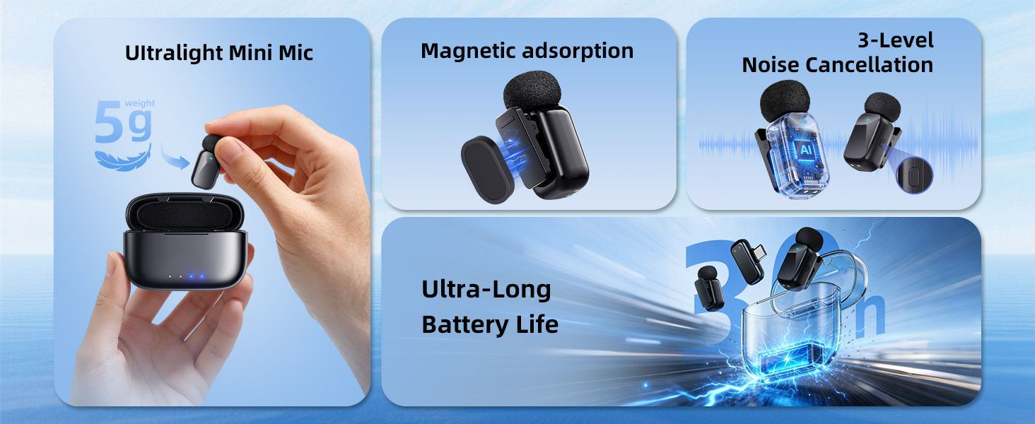 Ultralight Mini Mic Magnetic adsorption 3-Level Noise Cancellation