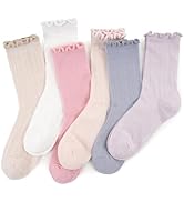 ARBINSON 6 Pairs Ruffle Socks for Women,Frilly Socks Women,Solid Color Cute Ankle Lettuce Edge So...