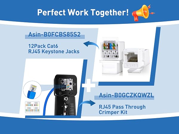 RJ45 Pass Through Crimper Kit perfect with Cat6 RJ45 Keystone Jacks