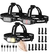 ATDOALL Rechargeable LED Headlamp 3 Pack, High Lumen Super Bright Head Lamp with Red Light, Motio...