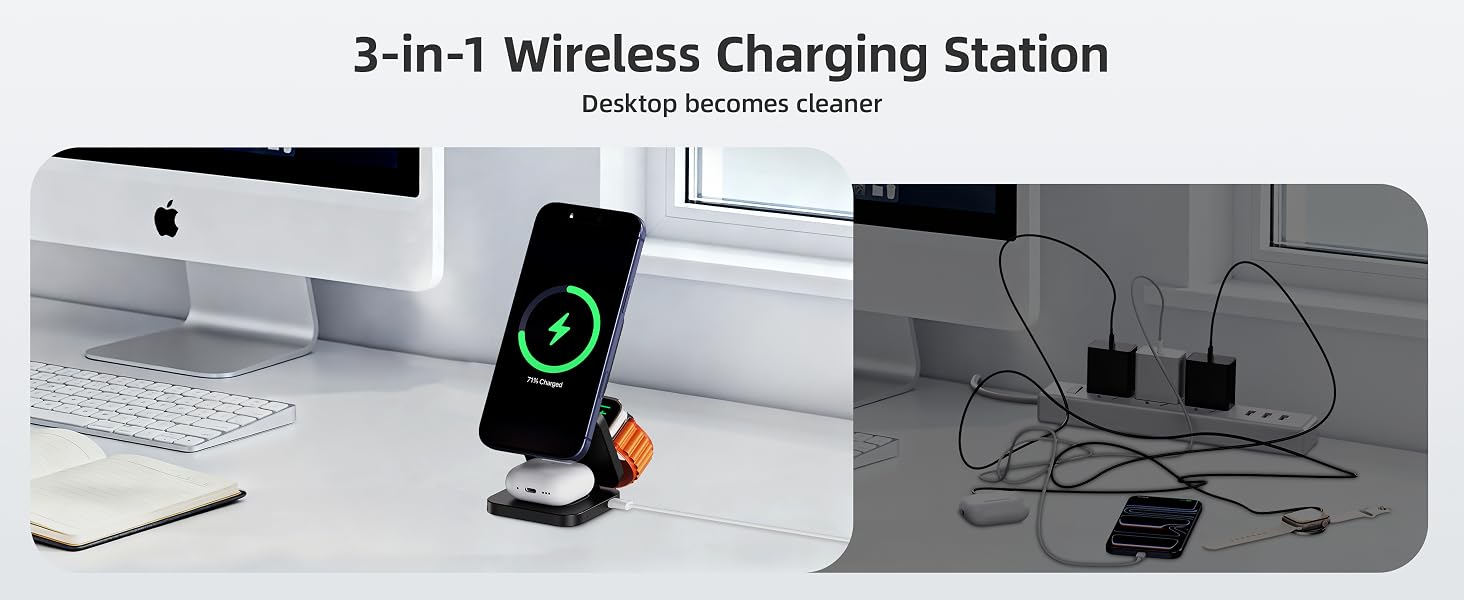 3 in 1 wireless charging station for iphone and watch
