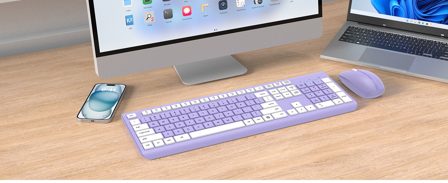 Wireless Keyboard and Mouse Combo, Full Size Silent Ergonomic Keyboard Mouse