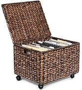BIRDROCK HOME Rolling File Cabinet with Lid - Brown Wash - Natural Seagrass - Storage Organizer B...