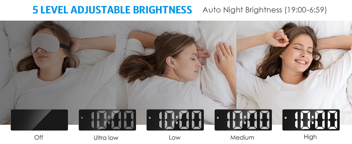 Digital Alarm Clock Large Display, LED Alarm for Bedroom, Type-C/Battery Powered Bedside Alarm Clock