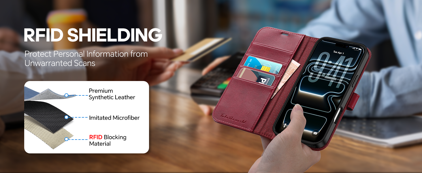 TUCCH Case Wallet for iPhone 17 Pro, TPU Shockproof Shell Stand PU Leather Stand Protective Cover