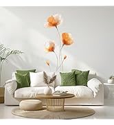 ANNA QUEEN Minimalist Orange Flower Wall Decals Peel and Stick Modern Floral Wall Stickers Remova...