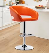 Adjustable Swivel Bar Stool with Arms, Hollow Back &amp; Footrest, Modern PU Leather Counter Height S...