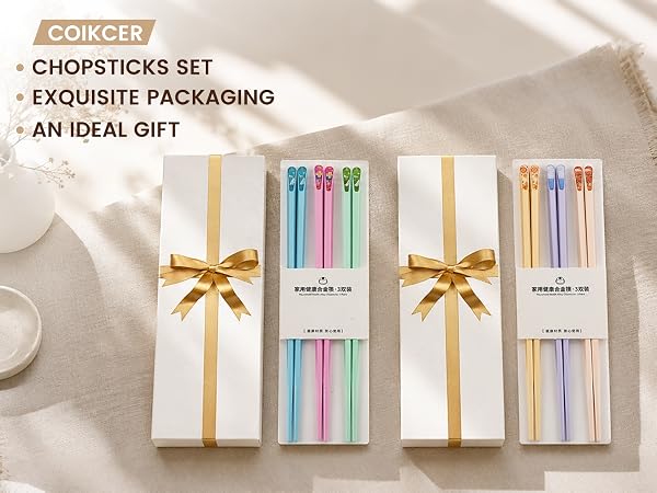 Coikcer fiberglass chopstick gift sets, elegant boxes premium tableware for holiday gifting