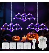 YOUNGAR Halloween Bat Window Lights, 5FT 36 LED Battery/USB Powered with Timer, Waterproof with 8...