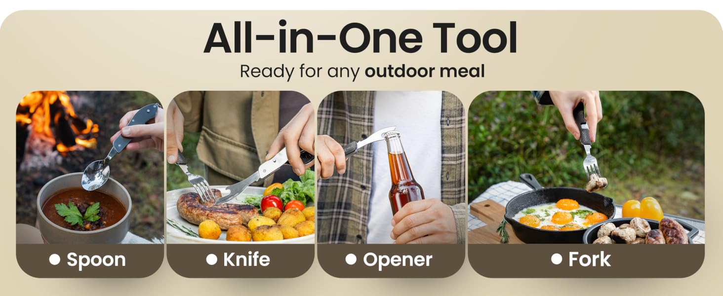 4-in-1 Camping Utensils 2-Pack Portable Travel Backpacking Cutlery