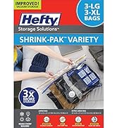 Hefty Shrink-Pak – 3 Large and 3 XL Vacuum Seal Storage Bags – Space Saver Bags for Clothing, Pil...
