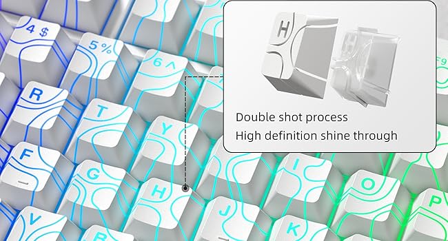 Double Shot PBT keycaps 119 Keys Set White Topographic Shine Through keycaps Cherry Profile Key caps