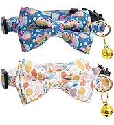 2 Pack Cotton Designer Breakaway Cats Collar with Bow Tie and Bell Marine Theme Cat Collars for G...