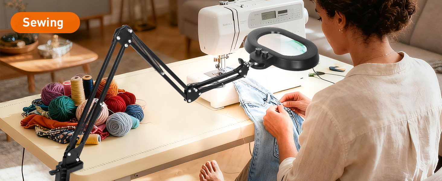 Sewing, cross-stitch magnifying glass with light hands free magnification of details