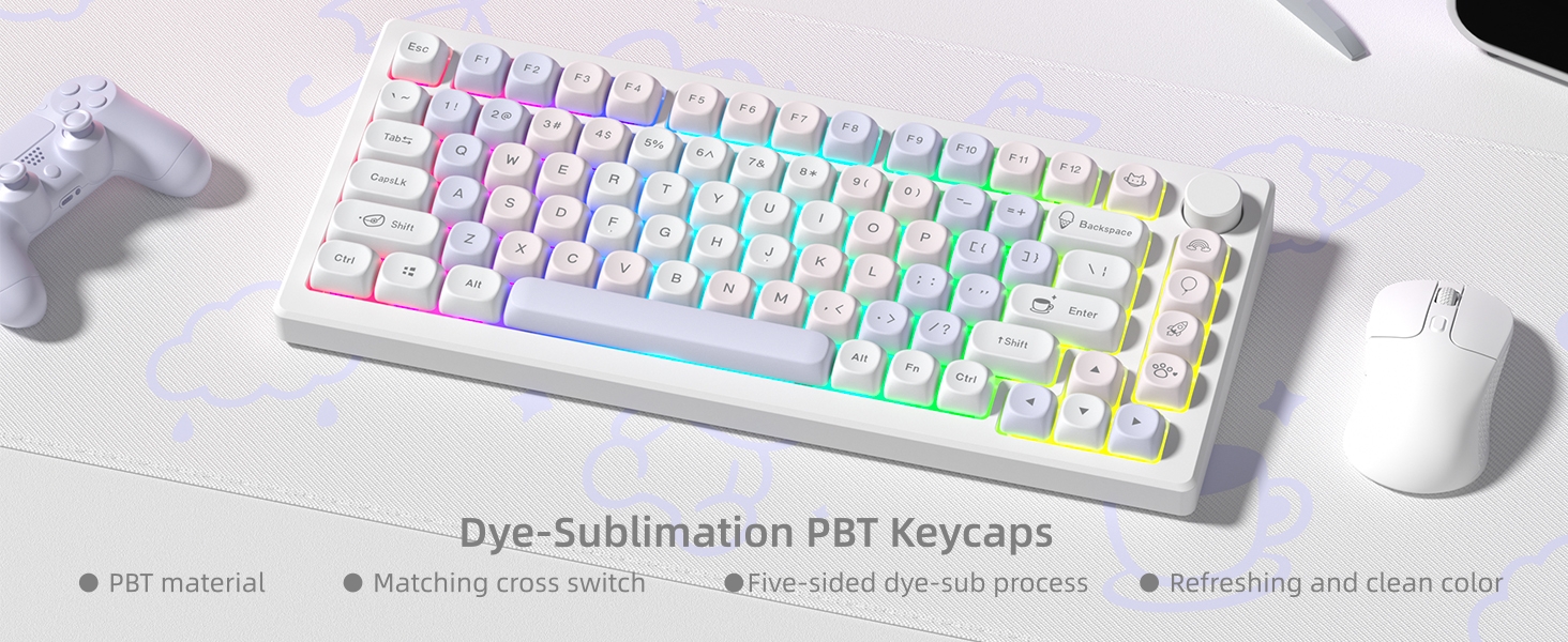 Womier PBT Keycaps Set, Dream Cute Keycaps MOA Profile Mechanical Keyboard Caps, Custom Key cap