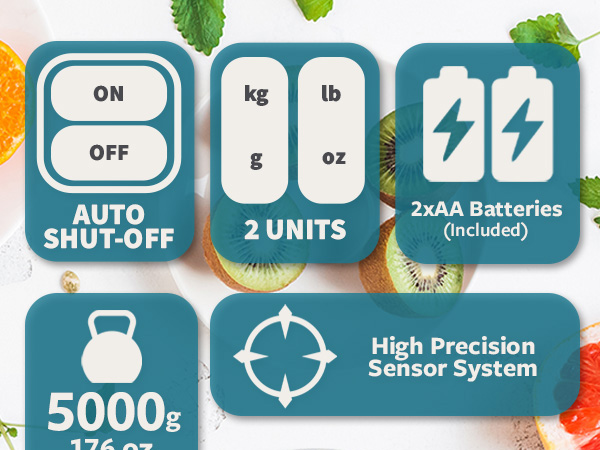 Smart Weigh Digital Kitchen Scale weighing oranges auto shut off on off kg lb g oz