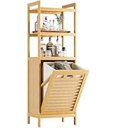HITNET Tilt Out Laundry Hamper, Bamboo Laundry Storage Cabinet with 3-Tier Open Shelves and Remov...