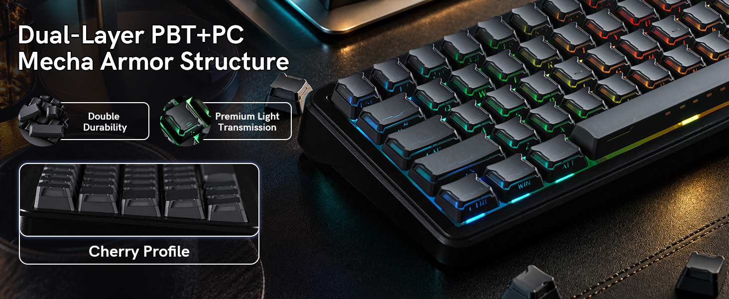 dagaladoo Shine Through keycaps Set,Double Shot PBT keycaps Mecha Armor
