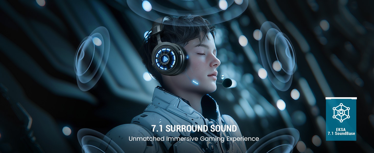 EKSA Wireless Gaming Headset with 7.1 Surround Sound