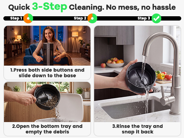 Quick 3-Step Cleaning. No mess, no hassle