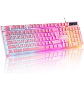 CHONCHOW Pink Creamy Keyboard with LED Backlit, 104 Keys Full Size, Anti-Ghosting, Multimedia Fun...