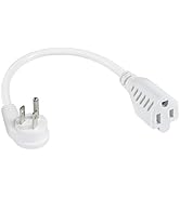[1 Pack] 8inch Short Power Extension Cord with Flat Plug- White Low Profile Flat Plug Short 3Pron...