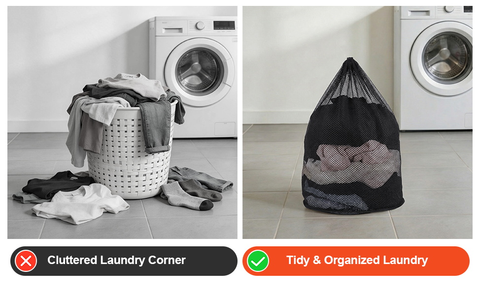 3pcs Black Drawstring Laundry Bags