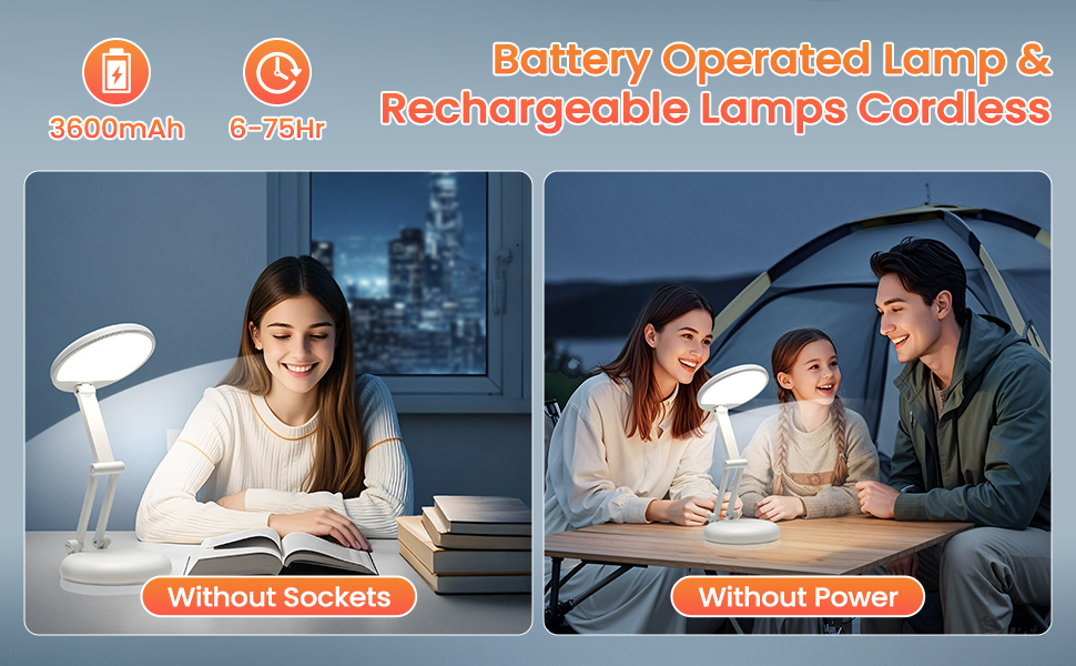 Desk Lamp for College Dorm Room Battery Powered Lights Rechargeable Cordless Table Lamp Dorm Reading