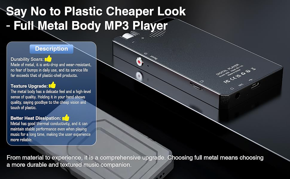 Full Metal Body MP3 Player, Durable Digital Audio Player, Premium Texture Music Companion