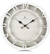 Lafocuse Silent White Rustic Farmhouse Wall Clock with Raised 3D Arabic Numerals for Home Decor 1...