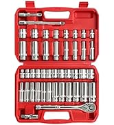 EACELIY 44pcs 3/8" Drive Impact Socket Set,Drive Master Socket Set,SAE/Metric, Deep &amp; Shallow wit...