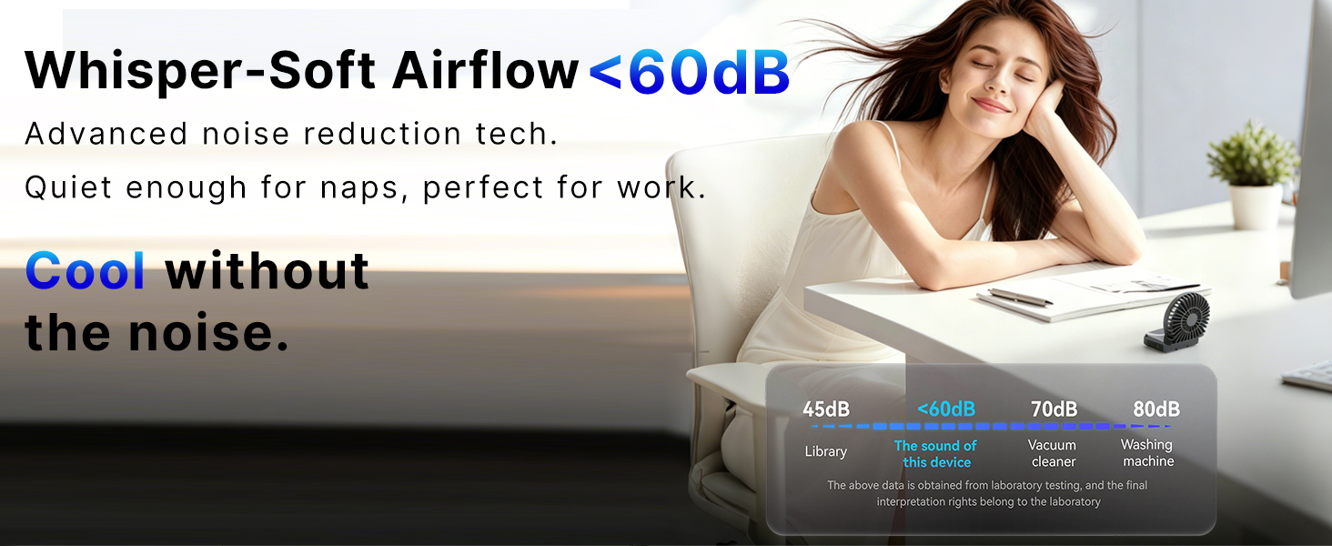 Low-noise portable fan below 60dB for quiet working and napping