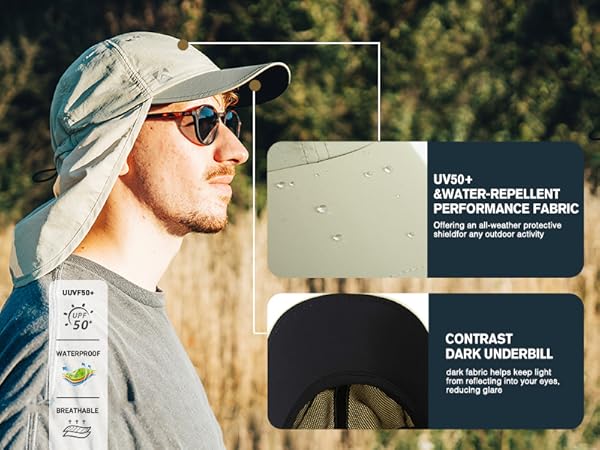 waterproof upf spf uv50 brim sun cap