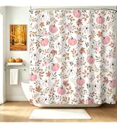 Fall Shower Curtain for Bath Farmhouse Maple Leaves Pumpkin Shower Curtain | 72 X 72 Waterproof W...