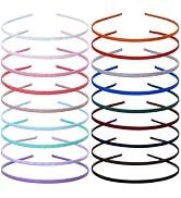 18 Pack Colorful Plain Blank Cloth Satin Fabric Covered Slim Thin Hard Metal Headband Skinny Wire...