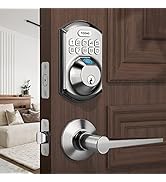TEEHO TE002L Fingerprint Door Lock with 2 Lever Handles, Keyless Entry Deadbolt with Handle Set, ...