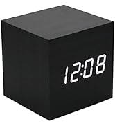 Lancoon Wooden Alarm Clock - Mini Cube LED Digital Clock with Time/Date/Temperature Display, 3 Le...