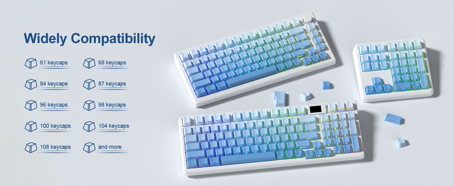 womier Blue PBT keycap Set,Shine Through keycap 75 Percent,Double Shot Key caps,Cherry Profile