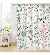 Litabel SageGreen Floral Shower Curtain, Plant Leaves with Flower Shower Curtains for Summer Gree...