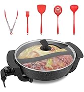 6L Electric Hot Pot Dual-Sided Shabu Shabu Pot Non-Stick Cooking Pot with Divider 5-Temp Control ...