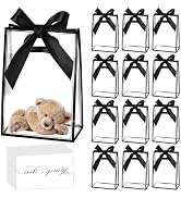 GAWBYET 24 Pcs Clear Plastic Gift Bags with Handles, Reusable Party Favor Bags With ribbons and c...