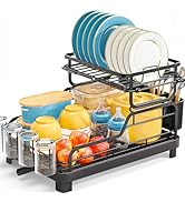TOOLF Dish Drying Rack,2 Tier Dish Drying Rack with Large Drainboard,Dish Racks for Kitchen Count...