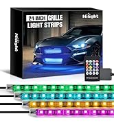 Nilight 4Pcs 24inch LED Grille Lights 144 LEDs RGB Multi Color Exterior Lighting Kit with Sound A...