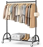 MISSLO Heavy Duty Clothing Rack with Wheels Rolling Clothes Racks for Hanging Clothes, Coats, Gar...