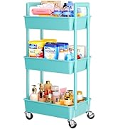 Pipishell 3 Tier Rolling Cart Organizer, Plastic Rolling Cart with Lockable Wheels &amp; Reinforced H...