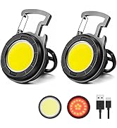 2 Pack COB Small Keychain Work Light,1000Lumens Bright Rechargeable Keychain Mini Flashlight 4 Li...