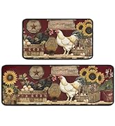 Rooster Kitchen Mats for Floor Kitchen Rugs Sets of 2 Non Slip Washable Sunflower Kitchen Rugs An...