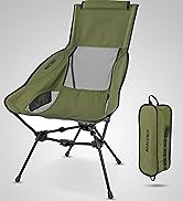 MARCHWAY Lightweight Folding High Back Camping Chair with Head Support, Stable Portable Compact f...